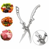 Foarfeca de Bucatărie Multifunctională din Inox, pentru Carne, Pui, Peste si Legume, cu Curatator de Solzi si Desfacator de Sticle