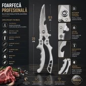 Foarfeca de Bucatărie Multifunctională din Inox, pentru Carne, Pui, Peste si Legume, cu Curatator de Solzi si Desfacator de Sticle