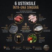 Foarfeca de Bucatărie Multifunctională din Inox, pentru Carne, Pui, Peste si Legume, cu Curatator de Solzi si Desfacator de Sticle