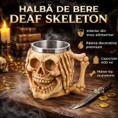 Halba de bere Deaf Skeleton 400 ml, inox+rasina, Bej