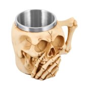 Halba de bere Skeleton 400 ml, Inox si Rasina, Model Mute Skeleton, Design Gothic cu Craniu, Cadou pentru Barbati