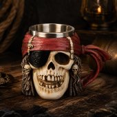 Halba de bere Pirate Skull 400 ml, inox+rasina, multicolora