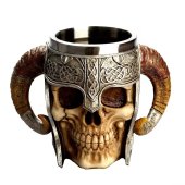 Halba de bere Viking Skull 400 ml, inox+rasina, multicolora