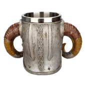 Halba de bere Viking Skull 400 ml, inox+rasina, multicolora