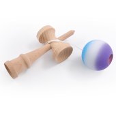 Kendama profesionala din lemn de fag 18 cm, 160 g cu bila 80 g, vopsea aderenta mata, design Blue–Purple Gradient