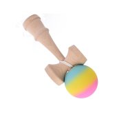 Kendama profesionala din lemn de fag 18 cm, 160 g cu bila 80 g, vopsea aderenta mata, design Rainbow Fade