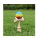 Kendama profesionala din lemn de fag 18 cm, 160g cu bila 80g, vopsea aderenta mata, design Rainbow Gradient 
