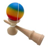 Kendama profesionala din lemn de fag 18 cm, 160g cu bila 80g, vopsea aderenta mata, design Rainbow Gradient 