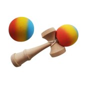 Kendama profesionala din lemn de fag 18 cm, 160g cu bila 80g, vopsea aderenta mata, design Rainbow Gradient 