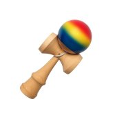 Kendama profesionala din lemn de fag 18 cm, vopsea lucioasa, design Rainbow Gradient, Rosu/Galben/Albastru