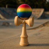 Kendama profesionala din lemn de fag 18 cm, vopsea lucioasa, design Rainbow Gradient, Rosu/Galben/Albastru