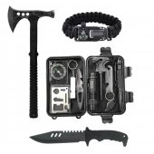 Kit de Supravietuire Combat, 15 piese, multifunctional, Toporisca camping si Cutit Vanatoare inclus