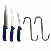 Kit profesional macelar Cutite injunghiat, filetat, dezosat, otel inoxidabil si 2 carlige Ø10 mm, inox