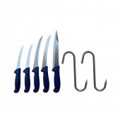 Kit Profesional macelar 5 Cutite profesionale macelarie, otel inoxidabil si 2 Carlige 10 mm inox