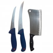 Kit profesional macelarie format din Cutite filetat, dezosat si Satar 800 g otel inoxidabil