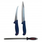 Kit profesional macelarie format din Cutite injunghiat, dezosat si Masat oval magnetizat 30 cm