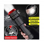 Lanterna tactica LED, incarcare USB, 5 faze iluminare, Cutter si Spargator geam incorporat