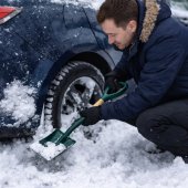 Lopata auto pentru zapada din metal, 68 cm, Maner din lemn si prindere tip D, Verde