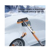 Lopata pentru zapada 5 in 1, multifunctionala, telescopica, rotativa, cu perie si racleta, aluminiu si ABS, 100 x 25 cm, negru