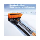Lopata pentru zapada 5 in 1, multifunctionala, telescopica, rotativa, cu perie si racleta, aluminiu si ABS, 100 x 25 cm, negru