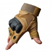 Manusi tactice militare fara degete, Coyote, Vinil, protectie cauciuc, marime L