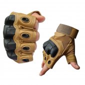Manusi tactice militare fara degete, Coyote, Vinil, protectie cauciuc, marime L
