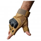 Manusi tactice militare fara degete, Coyote, Vinil, protectie cauciuc, marime M