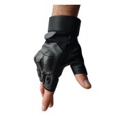 Manusi tactice militare fara degete, Negru, Vinil, protectie cauciuc, marime L