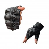 Manusi tactice militare fara degete, Negru, Vinil, protectie cauciuc, marime XL