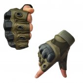 Manusi tactice militare fara degete, Olive, Vinil, protectie cauciuc, marime L