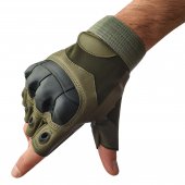Manusi tactice militare fara degete, Olive, Vinil, protectie cauciuc, marime M