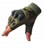 Manusi tactice militare fara degete, Olive, Vinil, protectie cauciuc, marime XL