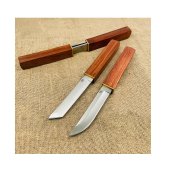 Set 2 Cutite de tip Puukko & Tanto, otel D2, maner lemn, 246 mm, sistem teaca Tight Fit, Cutie depozitare inclusa