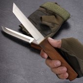 Set 2 Cutite de tip Puukko & Tanto, otel D2, maner lemn, 246 mm, sistem teaca Tight Fit, Cutie depozitare inclusa