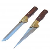 Set 2 Cutite profesionale Bucatar, Full Tang, otel, maner lemn, insertii alama, huse incluse