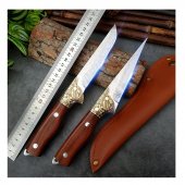 Set 2 Cutite profesionale Bucatar, Full Tang, otel, maner lemn, insertii alama, huse incluse