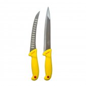 Set 2 Cutite profesionale pentru macelarie, filetat, injunghiat, otel inoxidabil, maner plastic ABS Galben 