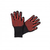 Set 2 Manusi BBQ ignifuge pentru gratar, Negru/Rosu, maxim 300°C