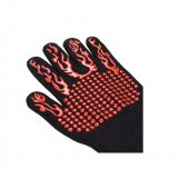 Set 2 Manusi BBQ ignifuge pentru gratar, Negru/Rosu, maxim 300°C