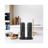 Set 2 Rasnite electrice pentru sare, piper, condimente, Grad macinare reglabil, Iluminare LED, incarcare USB