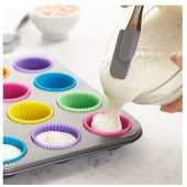 Set 24 forme rotunde din silicon pentru Savarine, Tarte, Briose, Prajituri 35x70 mm, Multicolore