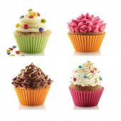 Set 24 forme rotunde din silicon pentru Savarine, Tarte, Briose, Prajituri 35x70 mm, Multicolore