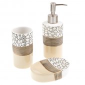 Set 3 accesorii pentru baie, ceramice, Alb/Crem