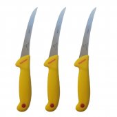 Set 3 cutite macelar GER3 Gold, 28 cm, lama curbata, pentru dezosat, maner galben