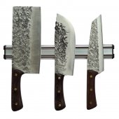 Set 3 Cutite profesionale bucatar, pentru tocat, lama forjata, otel carbon, Full Tang, suport magnetic inclus 