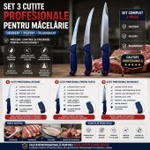Set 3 cutite profesionale mancelarie, injunghiat, filetat, dezosat, otel inoxidabil