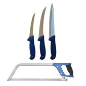 Set 3 Cutite profesionale pentru macelarie, dezosat, filetat, injunghiat, otel inoxidabil si Fierastrau pentru oase, lama 450 mm