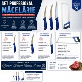 Set 3 Cutite profesionale pentru macelarie, dezosat, filetat, injunghiat, otel inoxidabil si Fierastrau pentru oase, lama 450 mm