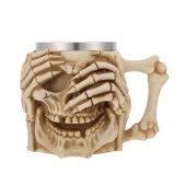 Set 3 Halbe de bere Skeleton 400 ml, inox+rasina, Bej