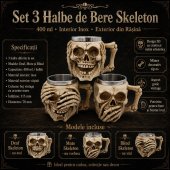 Set 3 Halbe de bere Skeleton 400 ml, inox+rasina, Bej